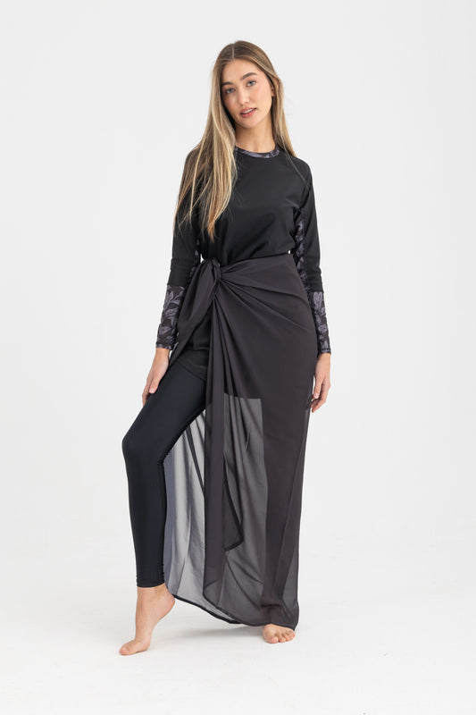 Chiffon Wrap Long Skirt - Black