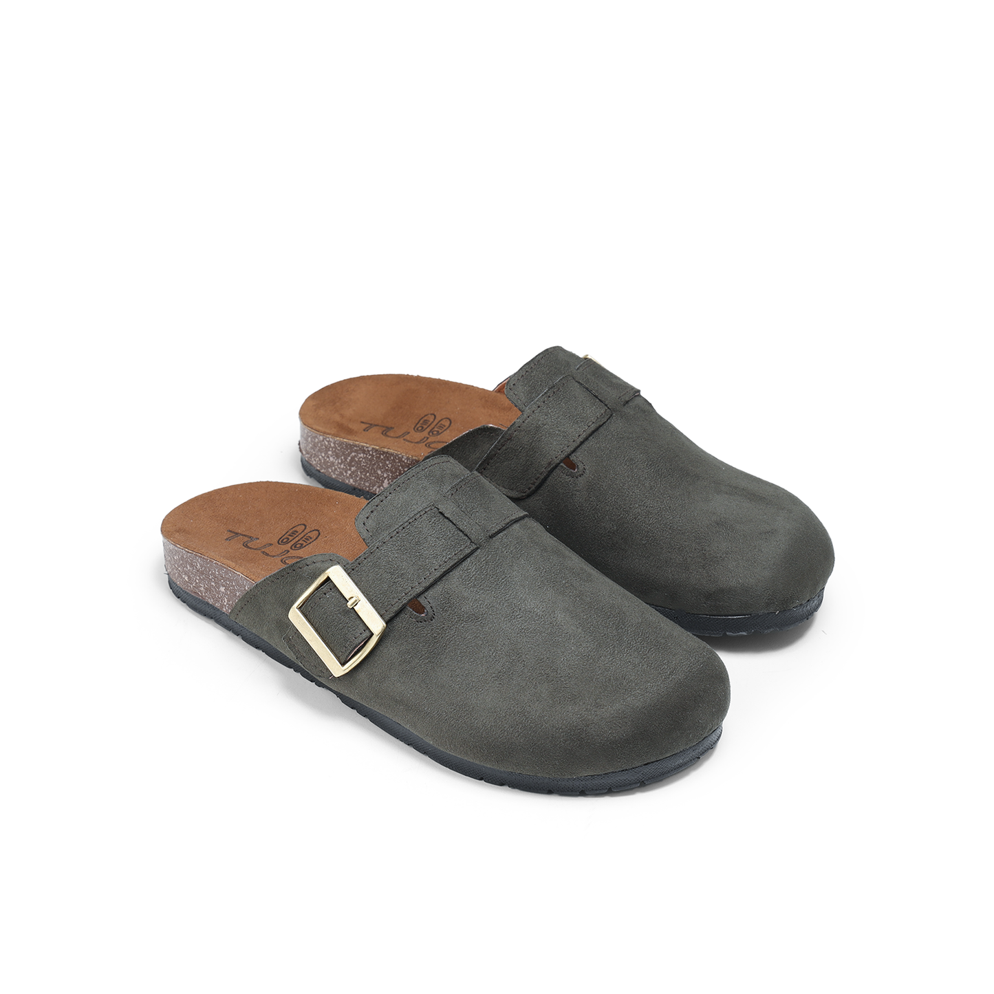 Faux Suede Leather Clogs, With Buckle Strap