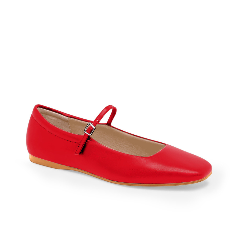 Faux Leather Bailatira Flats Square-Toe - Red