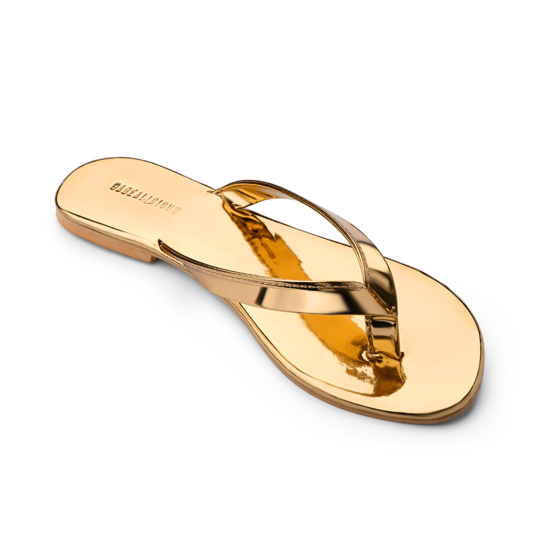 Faux Leather Urbana Flip Flops - Gold