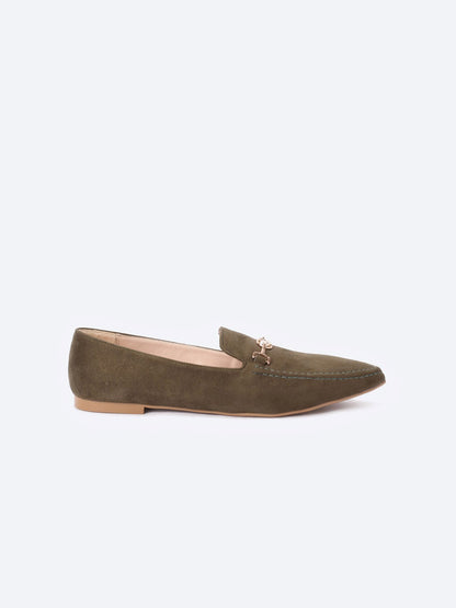 Suede Flat Ballerina Shoes Sharp Edge With Accessories