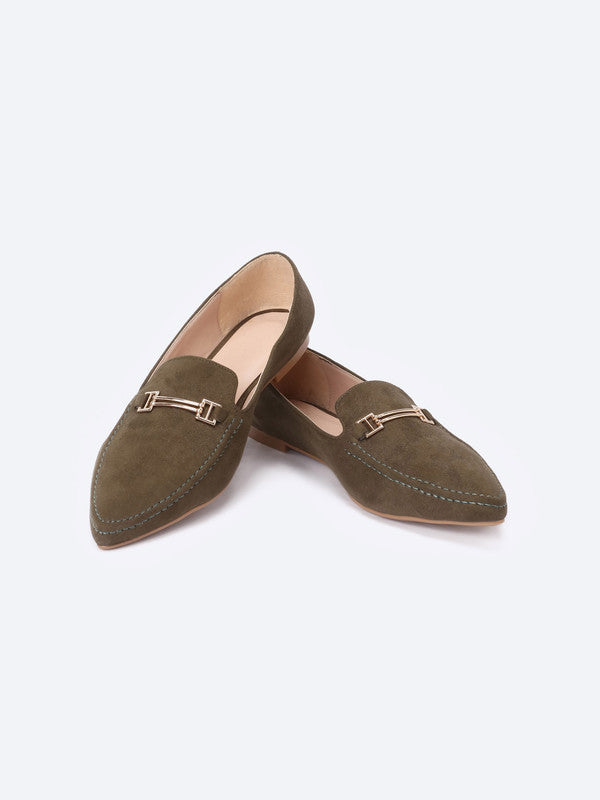 Suede Flat Ballerina Shoes Sharp Edge With Accessories