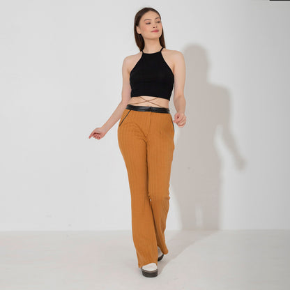 Knitted Pants With Leather Waist