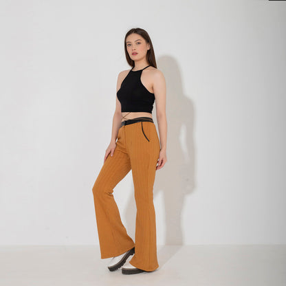 Knitted Pants With Leather Waist