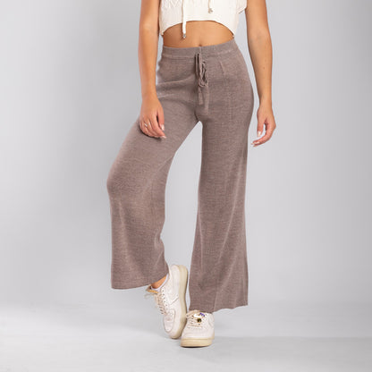 Wide Leg Knit Pants - Cafe