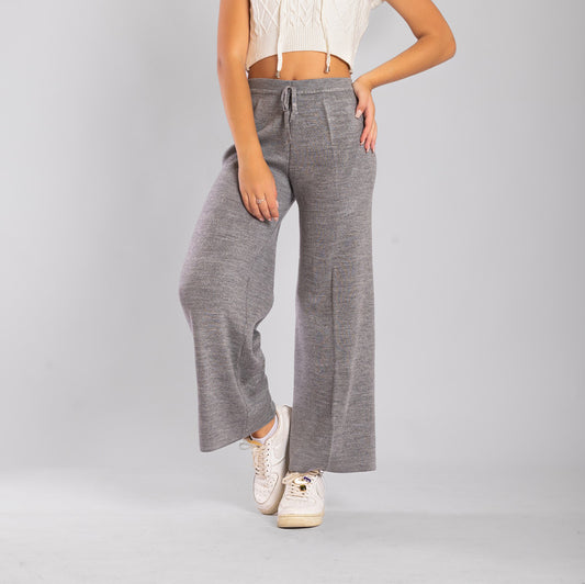 Wide Leg Knit Pants - Grey