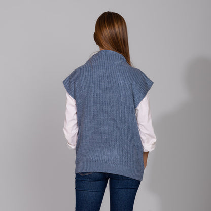 Bluish Grey Knitted Vest with Decorative Chains