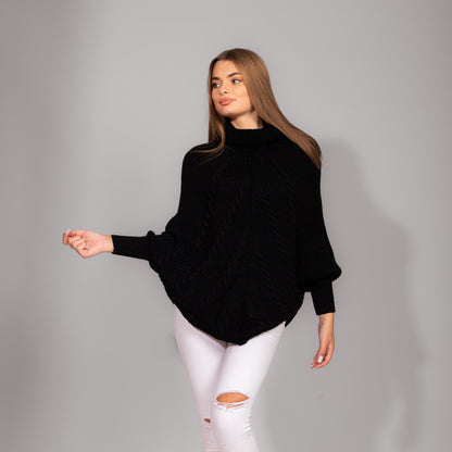 Black High Neck Poncho