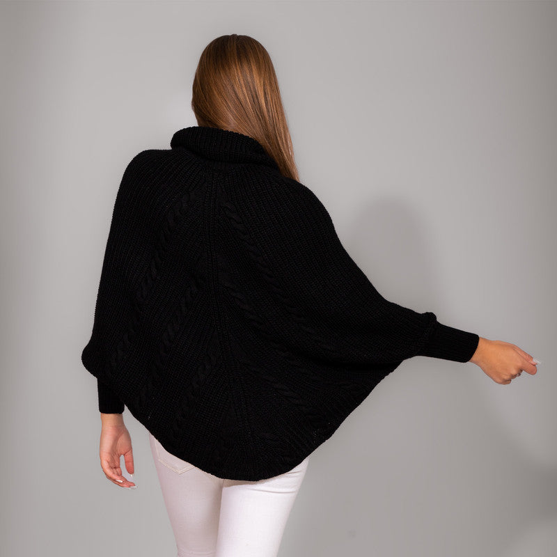 Black High Neck Poncho