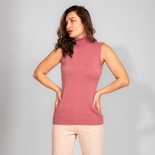 Turtle Neck Sleeveless Top - Cashmere