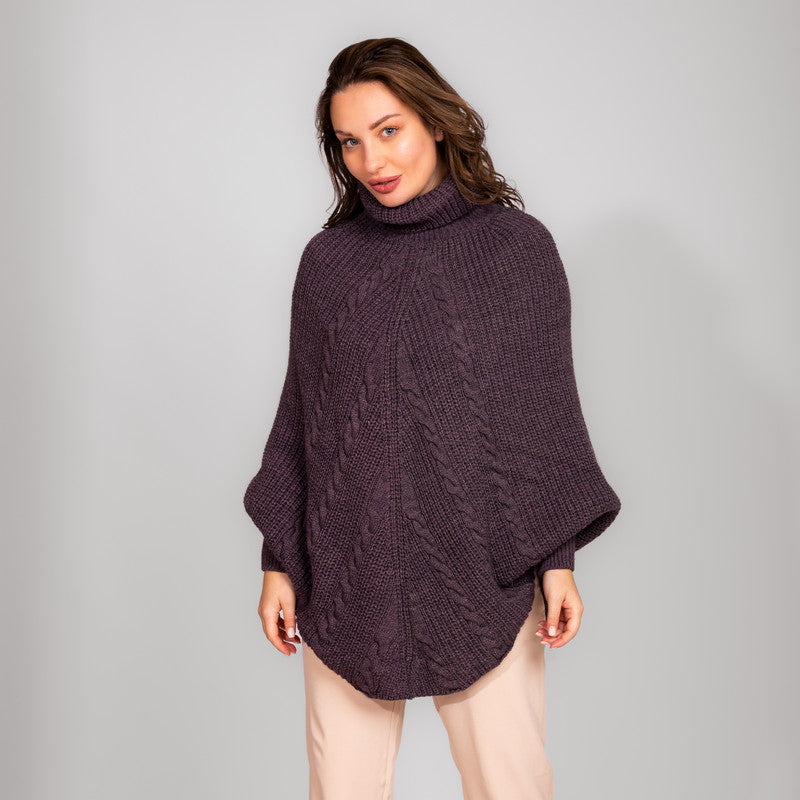 Aubergine High Neck Poncho