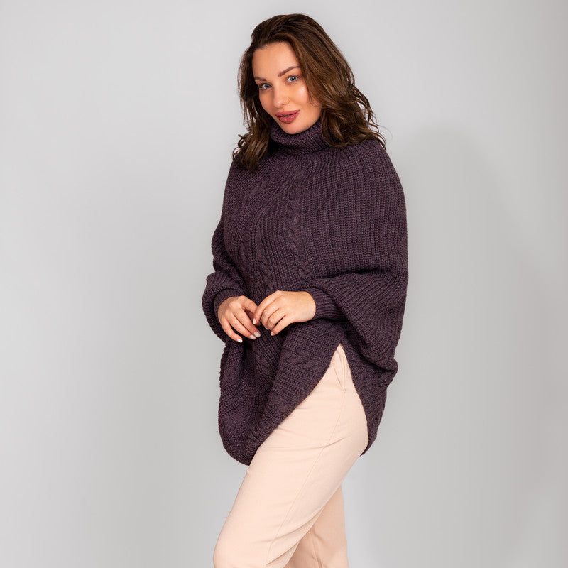 Aubergine High Neck Poncho