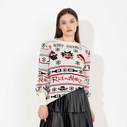 White Knitted Christmas Printed Pullover