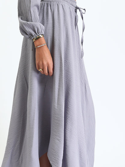 Synthetic Cropped Blouse & Flow Skirt - Grey