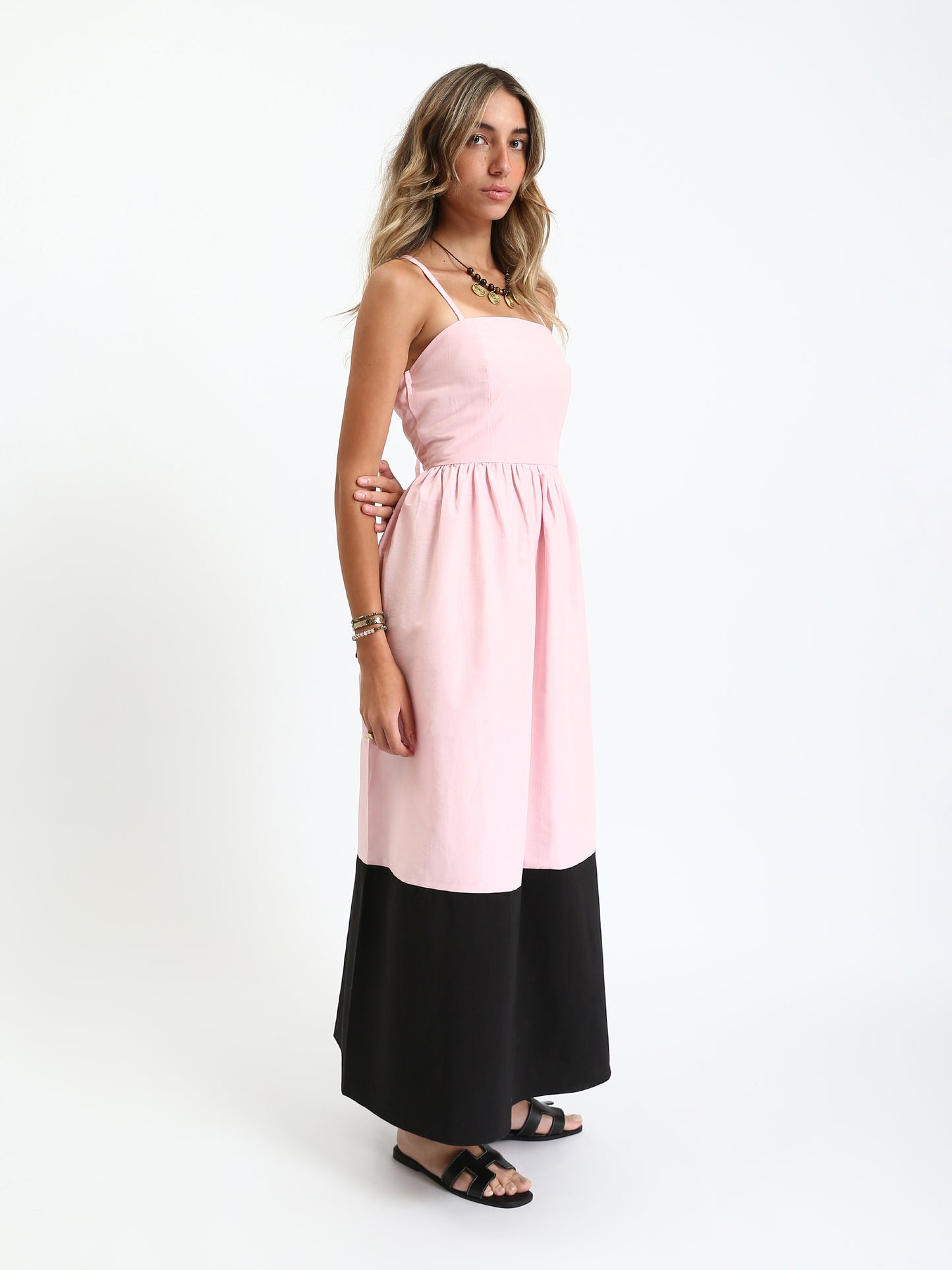 Poplin Colorblock Maxi Sundress - Pink & Black