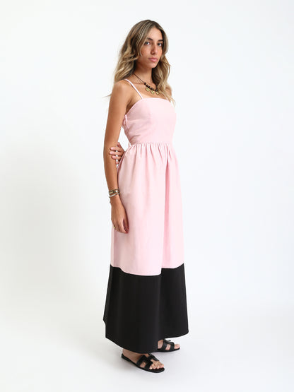 Poplin Colorblock Maxi Sundress - Pink & Black