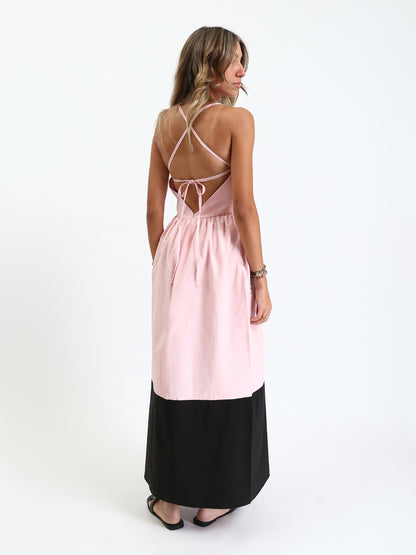 Poplin Colorblock Maxi Sundress - Pink & Black
