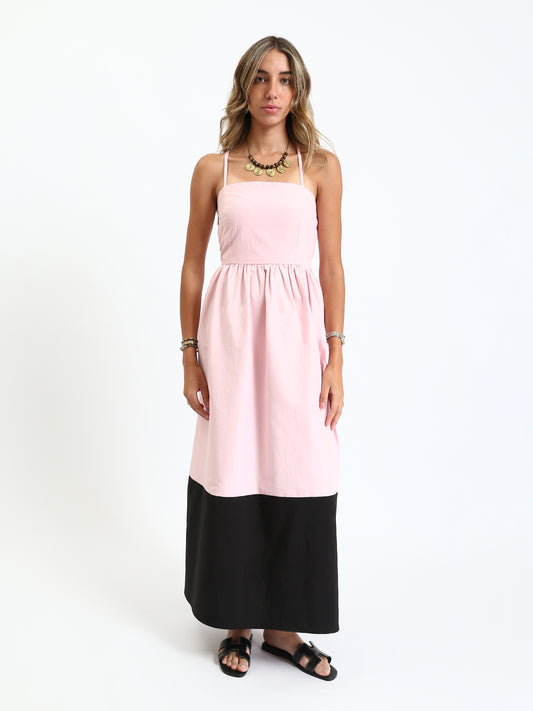 Poplin Colorblock Maxi Sundress - Pink & Black