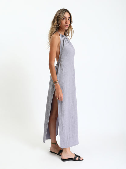 Synthetic Halter-Neck Casual Summer Dress - Lavender