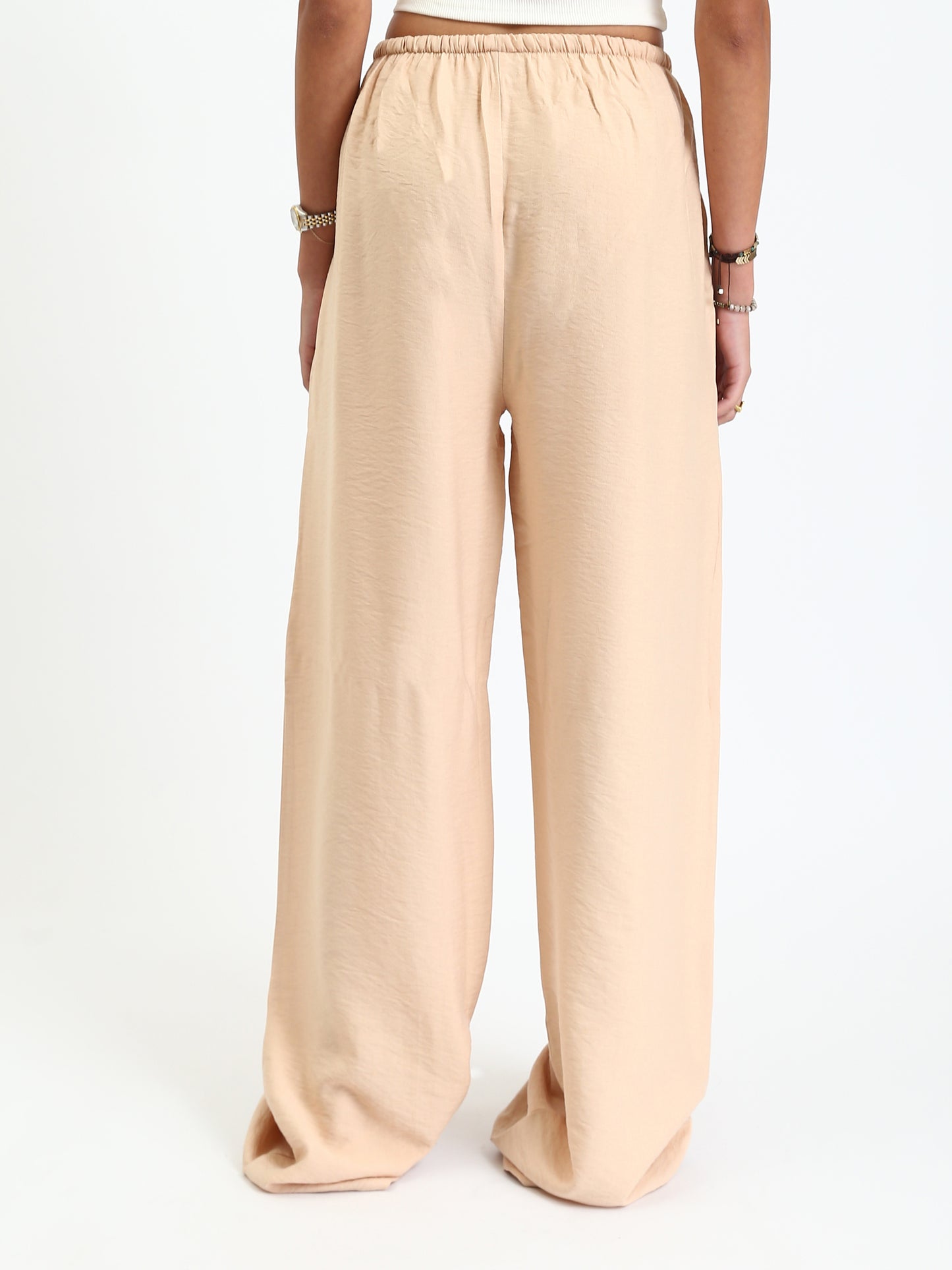 Synthetic Relaxed Wide-Leg Lounge Pants - Beige