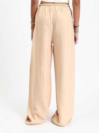 Synthetic Relaxed Wide-Leg Lounge Pants - Beige