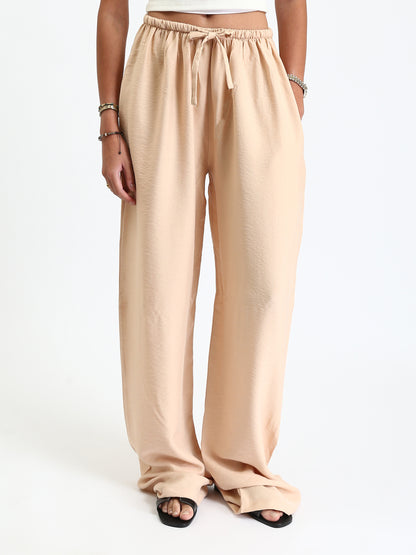 Synthetic Relaxed Wide-Leg Lounge Pants - Beige