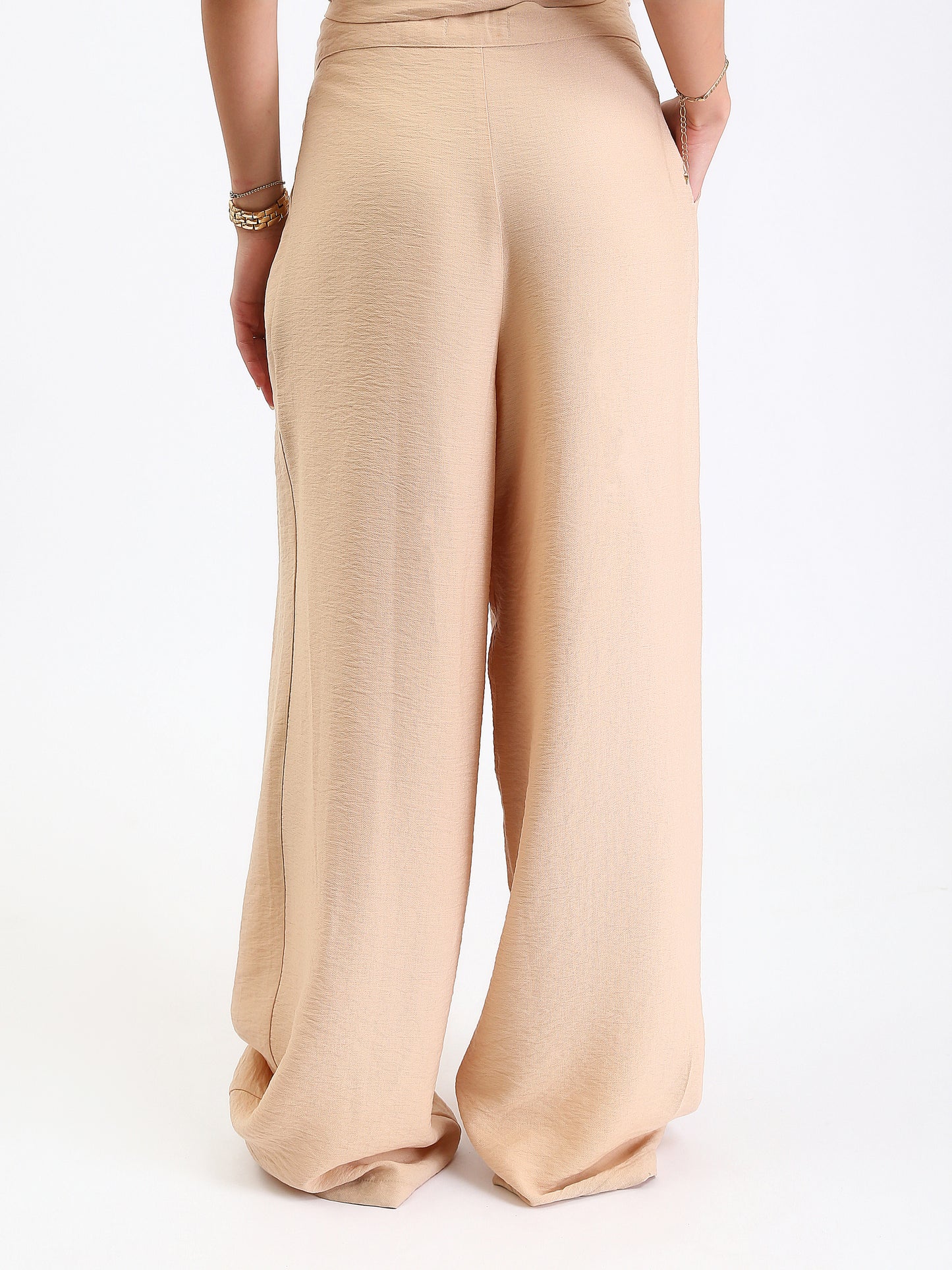 Linen Textured Wide Leg Pants - Beige