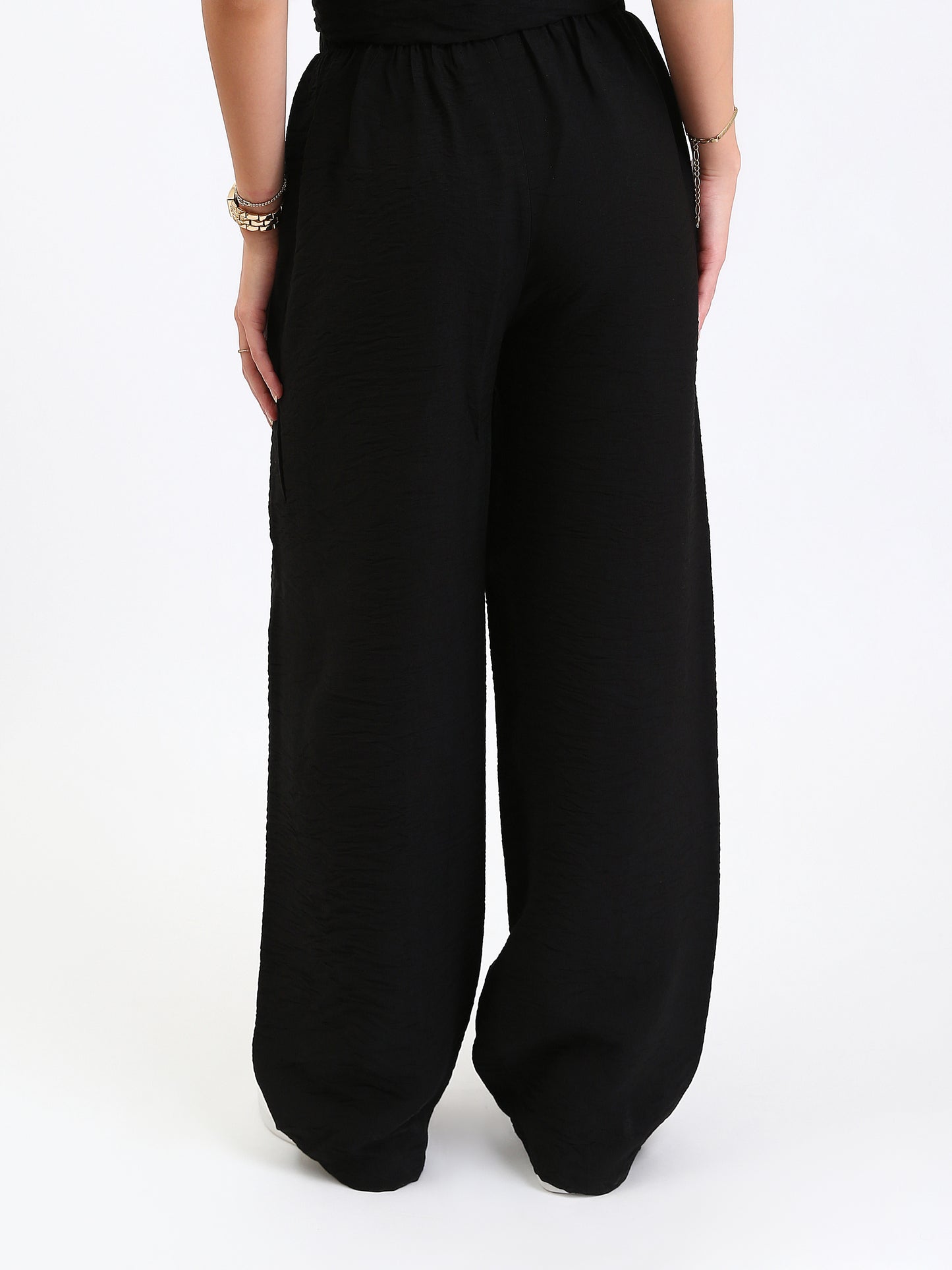 Linen Wrap Front Top & Wide Leg Pants - Black