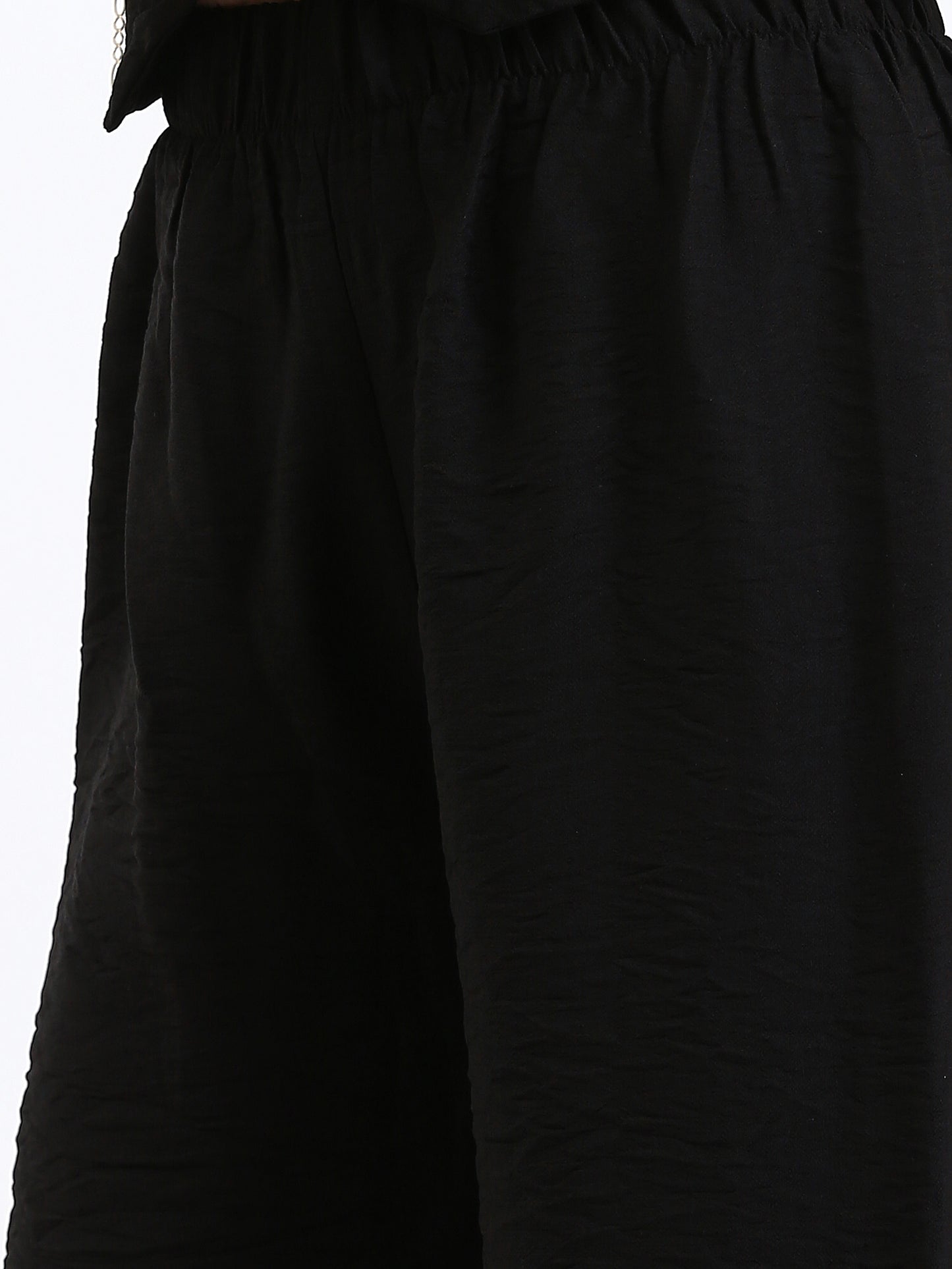 Linen Wrap Front Top & Wide Leg Pants - Black