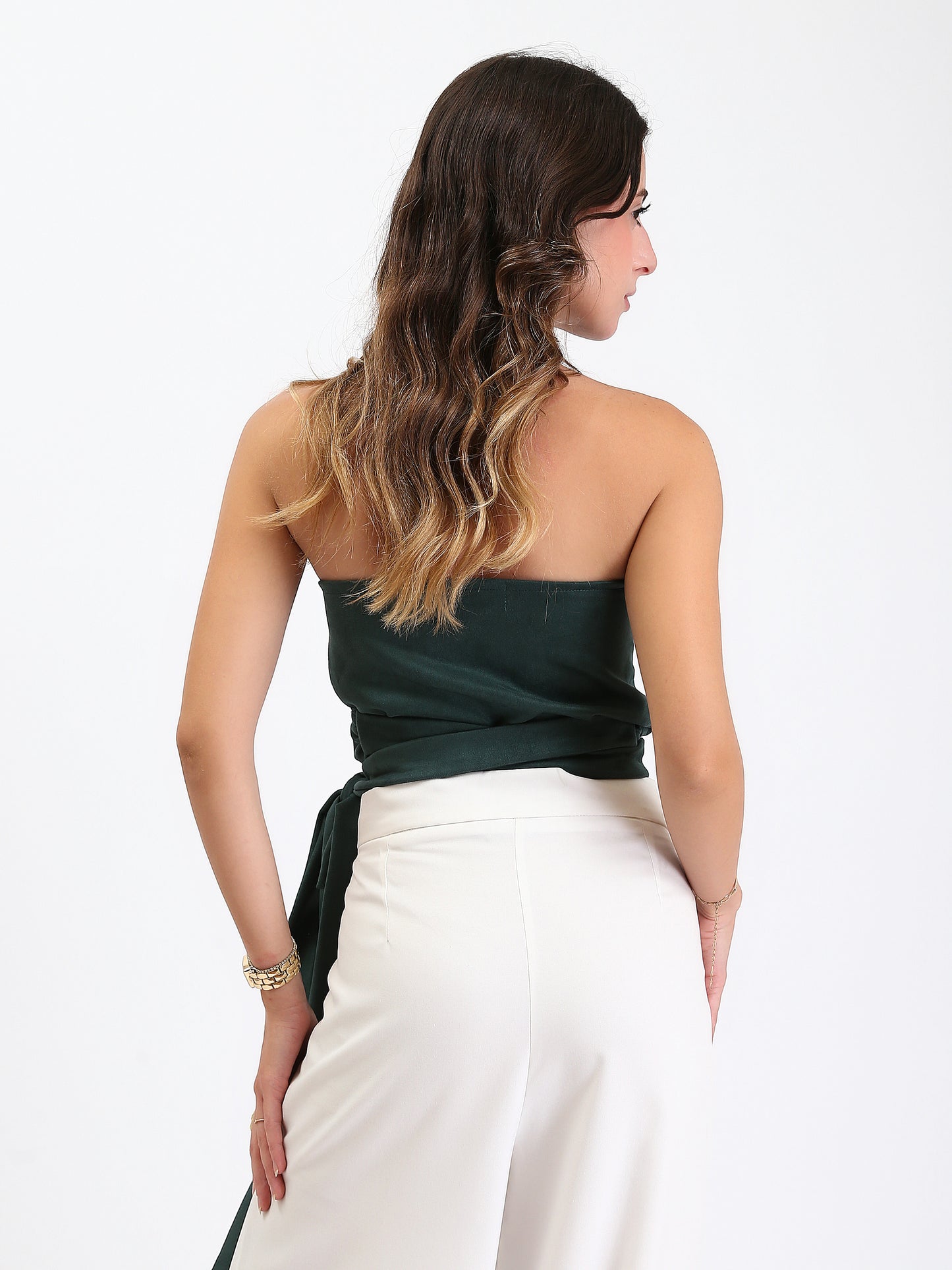 Suede Backless Wrap Halter Top - Green