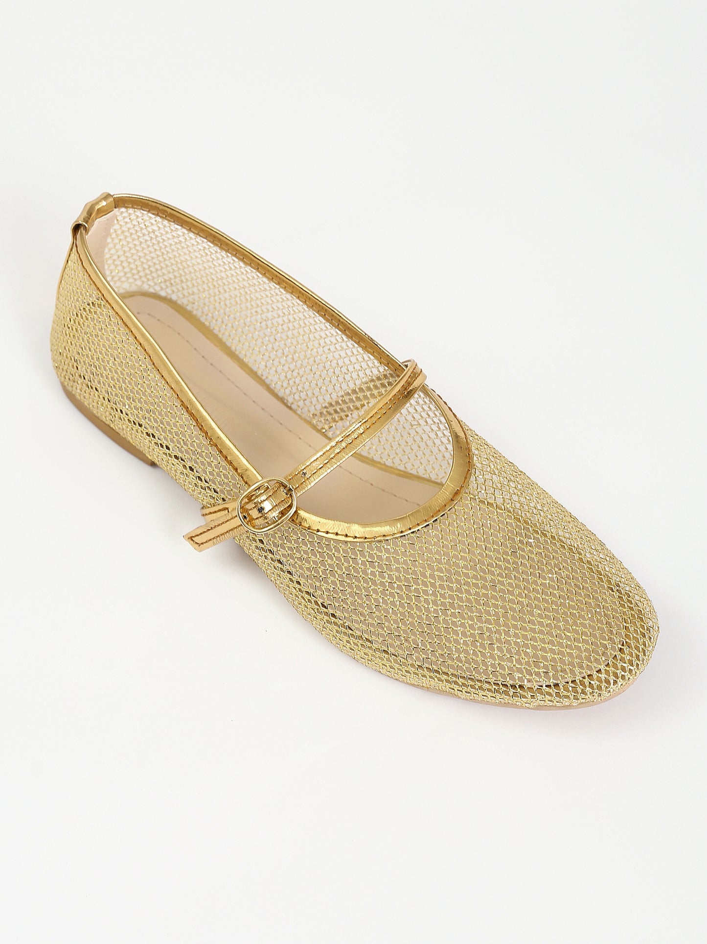 Perforated Round Toe Summer Flats - Gold