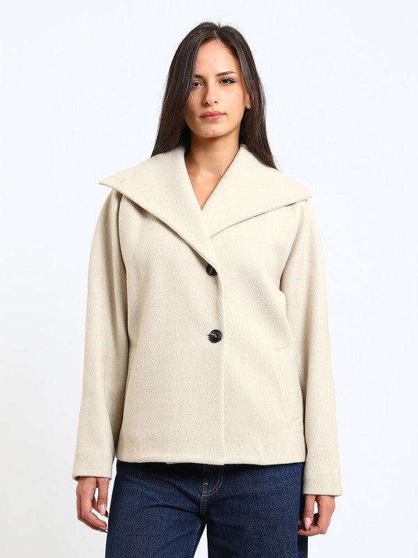 Wool Blend Felt Plain Jacket – Greige