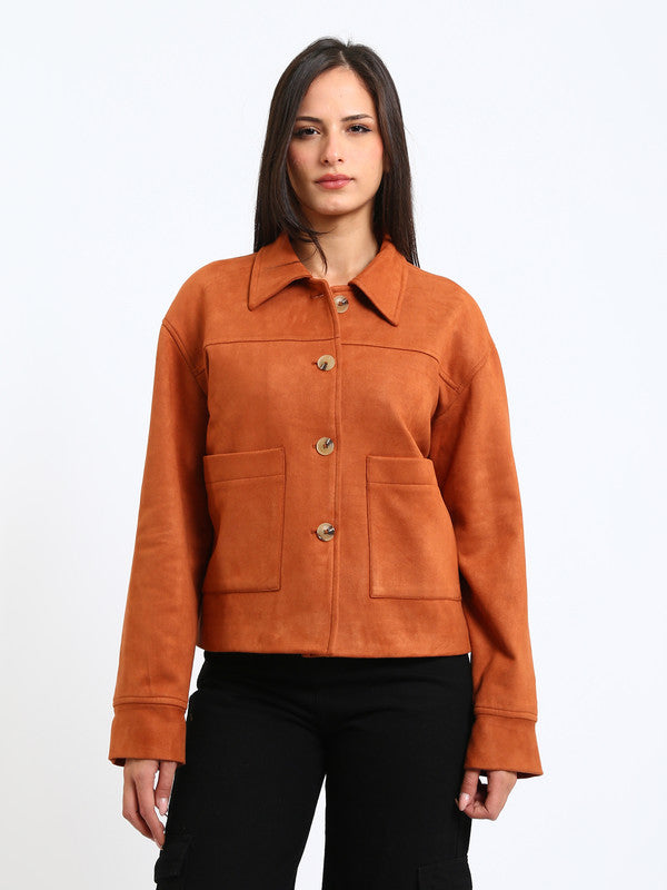 Suede Plain Button-Up Jacket – Havan