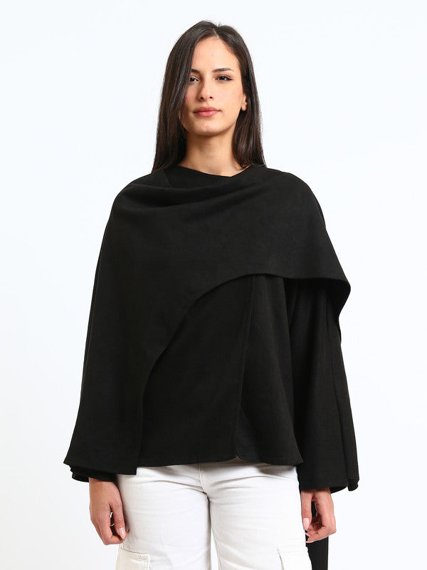 Suede Plain Poncho – Black