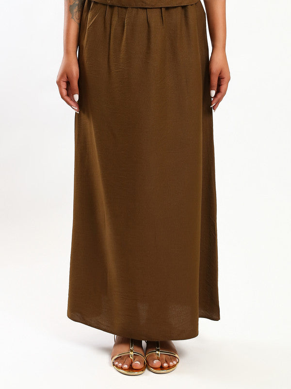 Solid Linen Maxi Skirt – Dark Brown