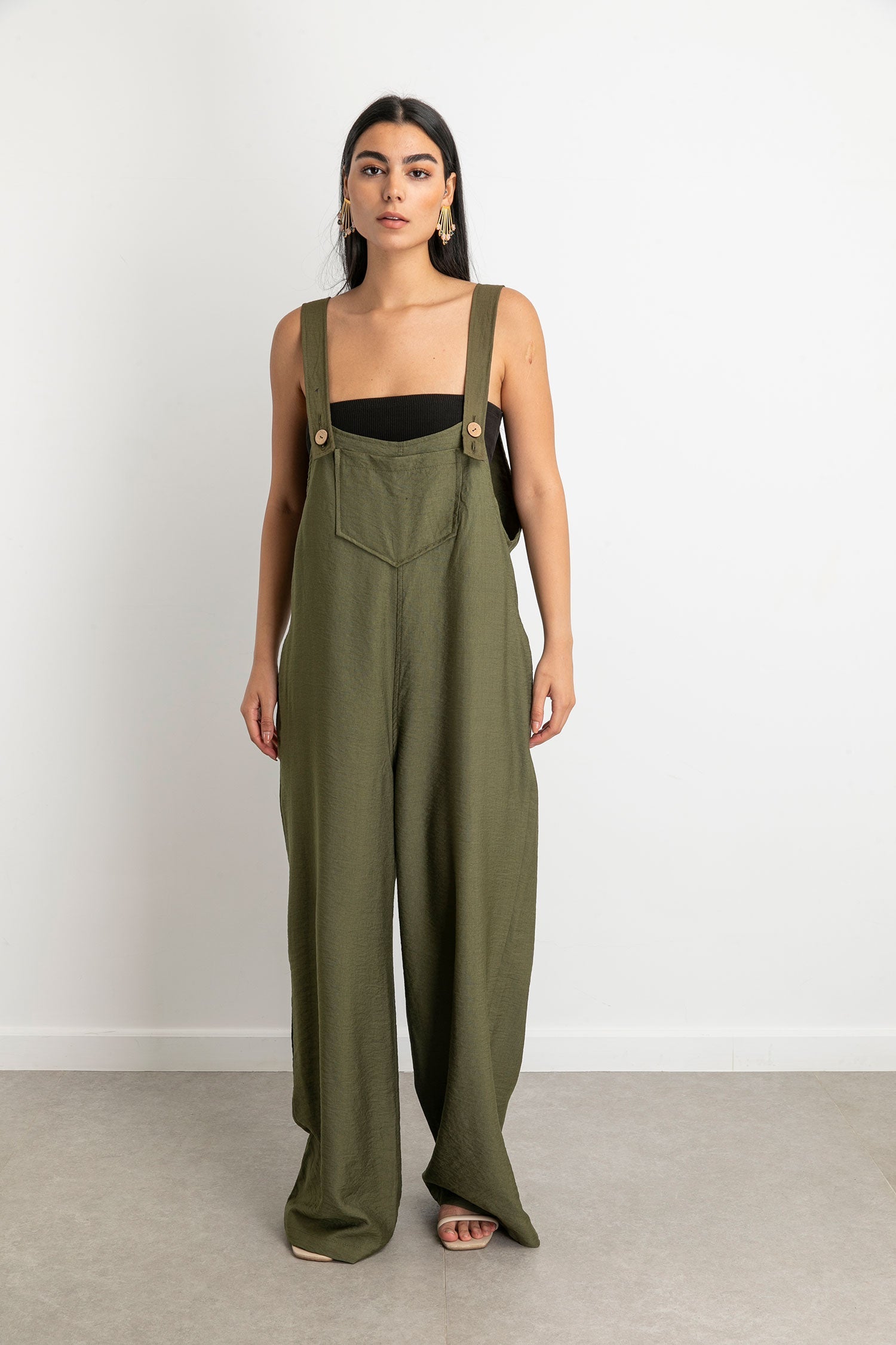Linen Effortless Casual Jumpsuit - Olive