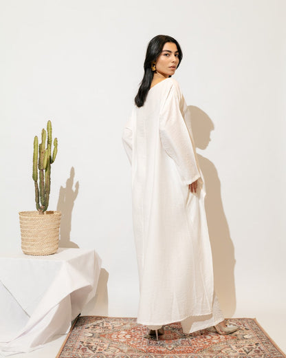 Cold-Shoulder Linen Set - White