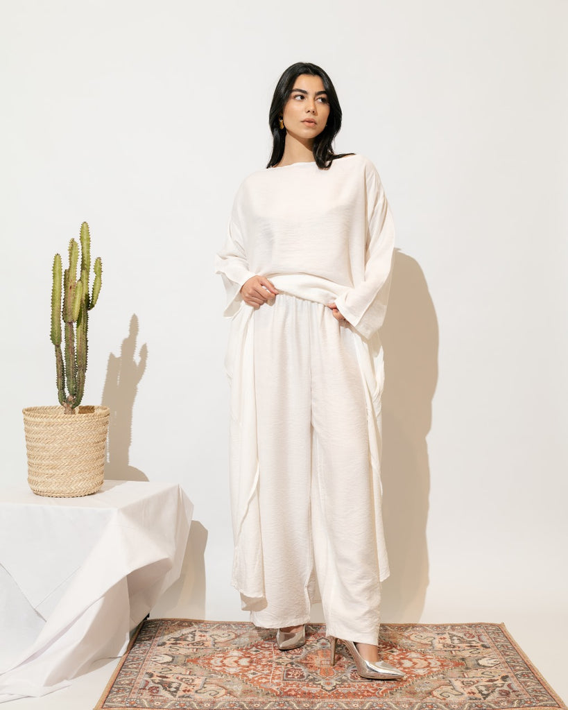 Cold-Shoulder Linen Set - White