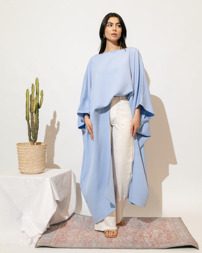 Loose Asymmetric Blouse - Light Blue