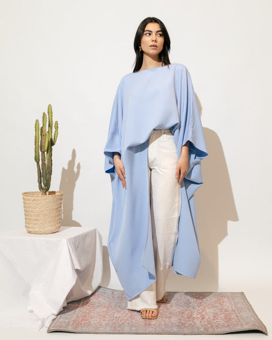 Loose Asymmetric Blouse - Light Blue