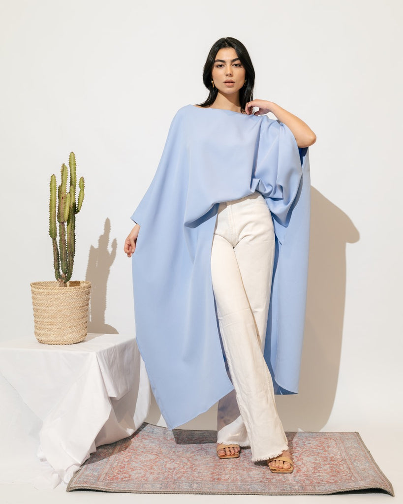 Loose Asymmetric Blouse - Light Blue