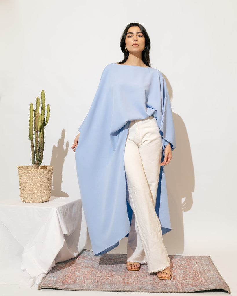 Loose Asymmetric Blouse - Light Blue