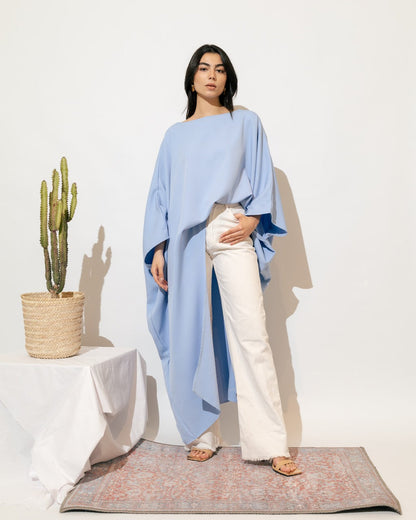 Loose Asymmetric Blouse - Light Blue