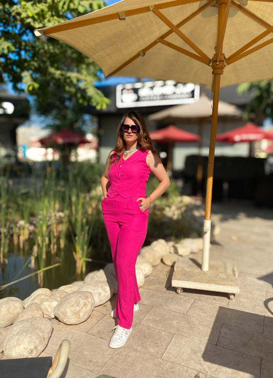 Linen Sleeveless Suit - Pink