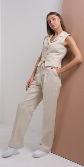 Loose Beige Linen Trousers