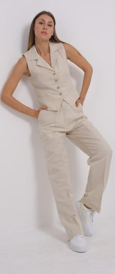 Loose Beige Linen Trousers