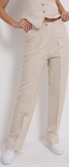 Loose Beige Linen Trousers