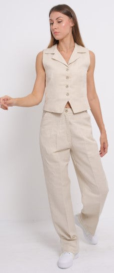 Loose Beige Linen Trousers