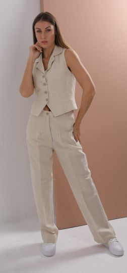 Loose Beige Linen Trousers