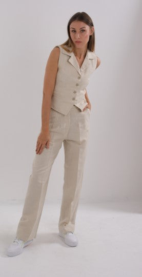 Loose Beige Linen Trousers